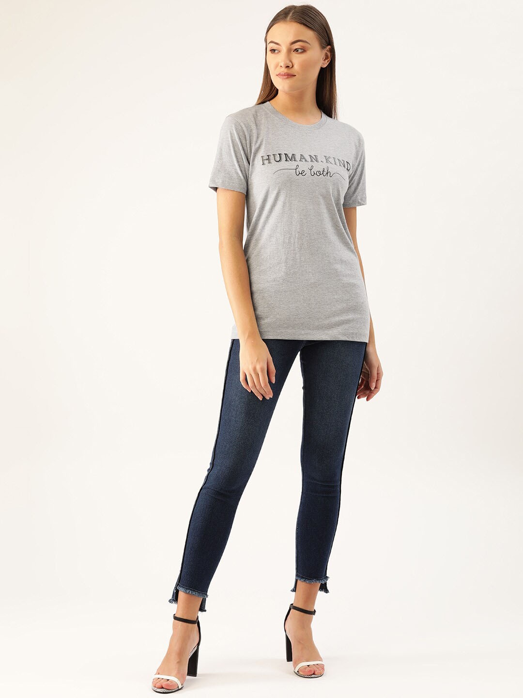 

YOLOCLAN Typography Printed Pure Cotton T-shirt, Grey