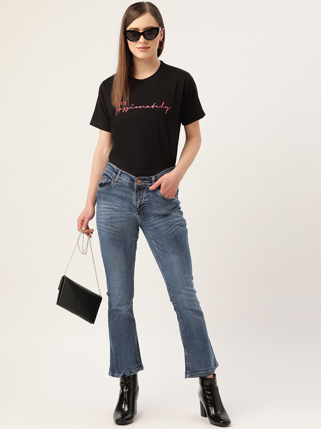 

YOLOCLAN Typography Printed Pure Cotton T-shirt, Black