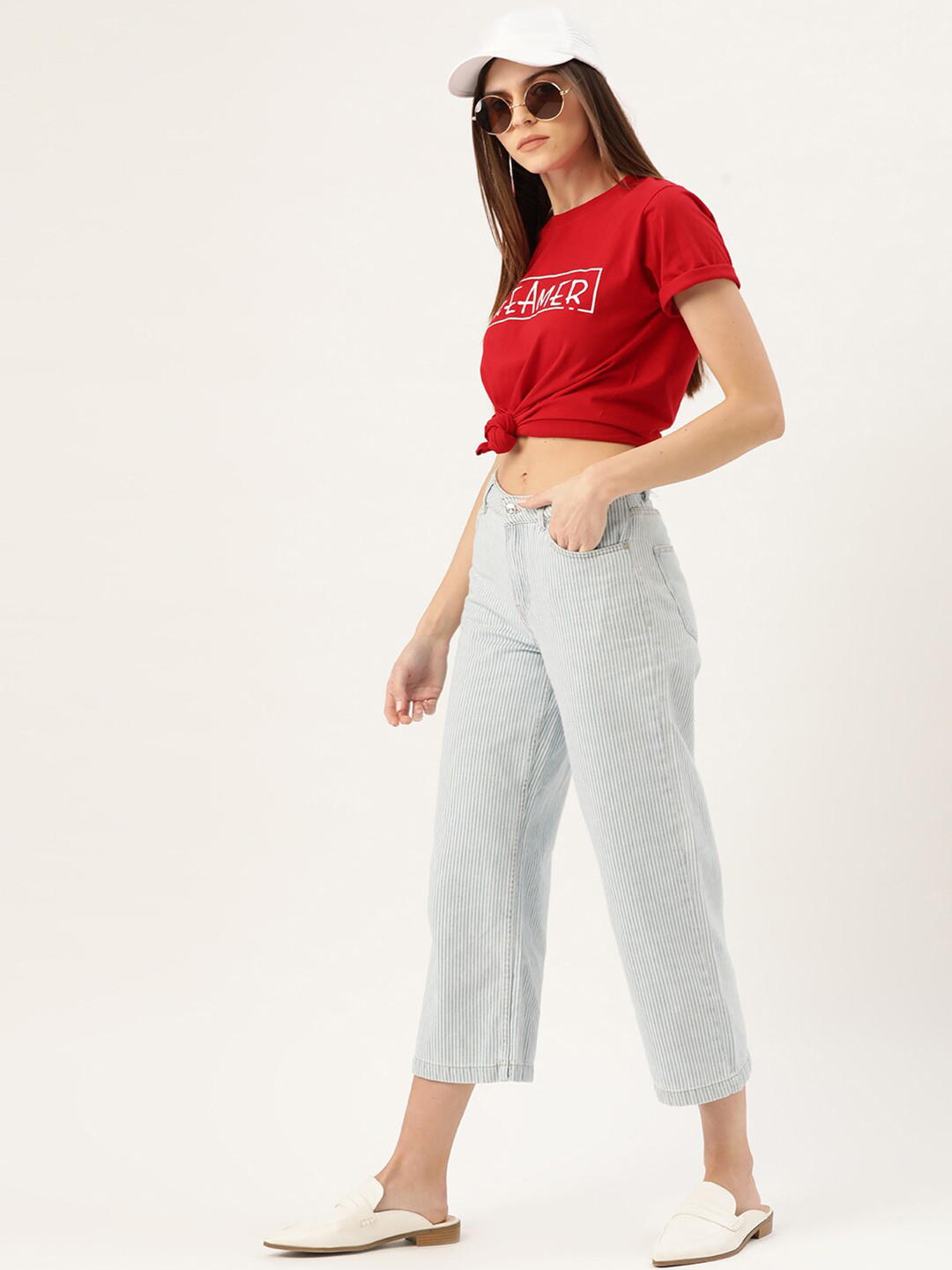 

YOLOCLAN Typography Printed Pure Cotton T-shirt, Red