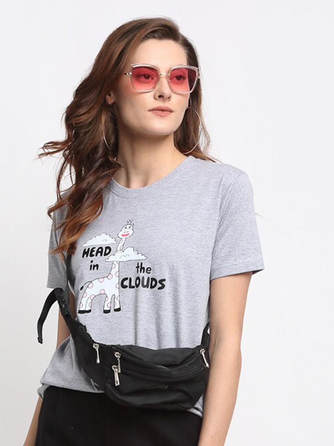

YOLOCLAN Typography Printed Round Neck Short Sleeves Pure Cotton T-shirt, Grey