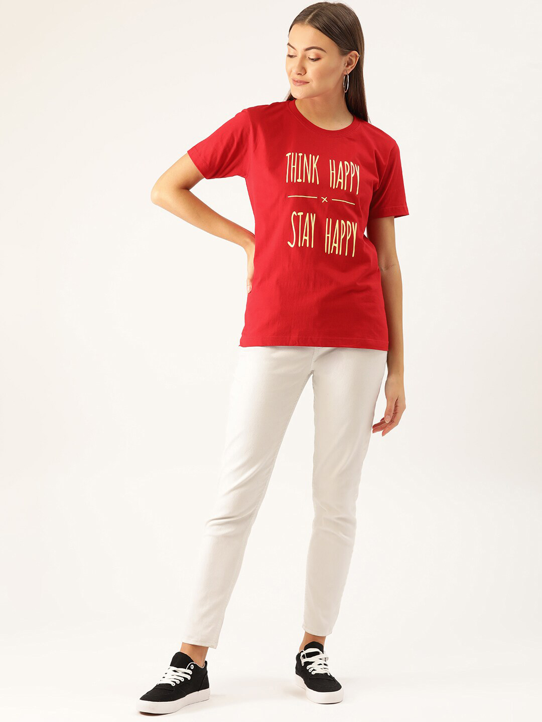 

YOLOCLAN Typography Printed Pure Cotton T-shirt, Red