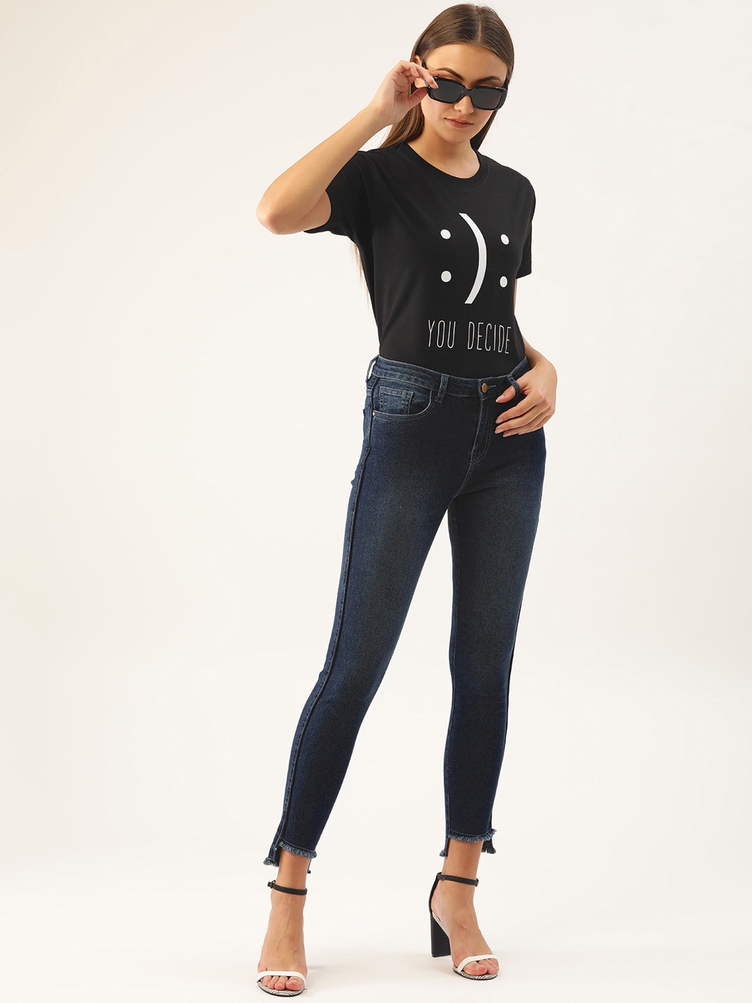 

YOLOCLAN Typography Printed Round Neck Pure Cotton T-shirt, Black