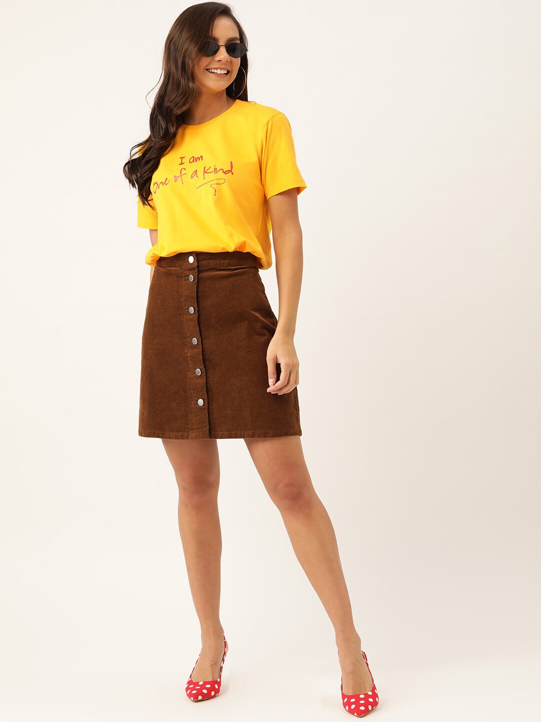 

YOLOCLAN Typography Printed Pure Cotton T-shirt, Yellow