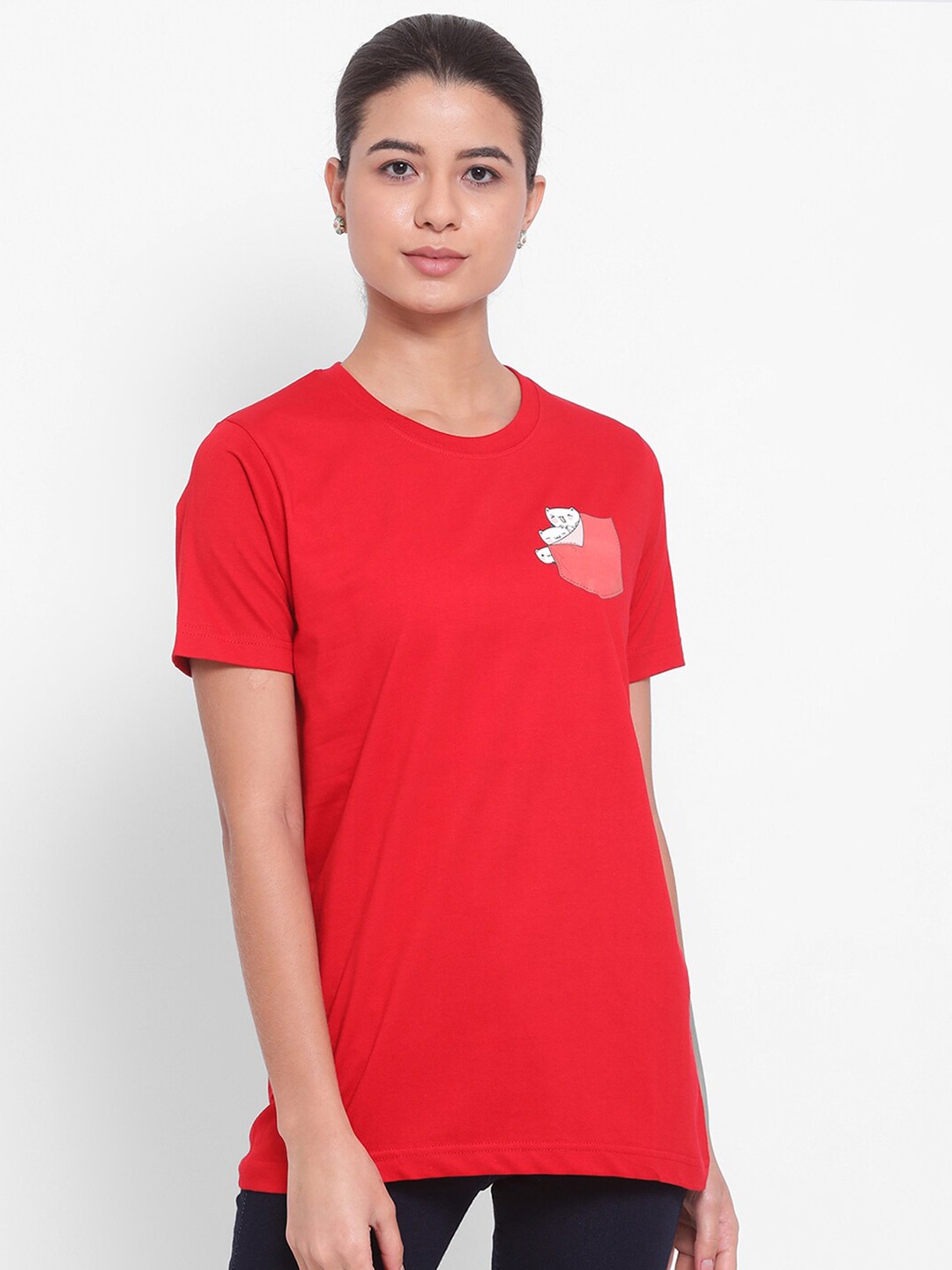 

YOLOCLAN Graphic Printed Cotton Regular Fit T-shirt, Red