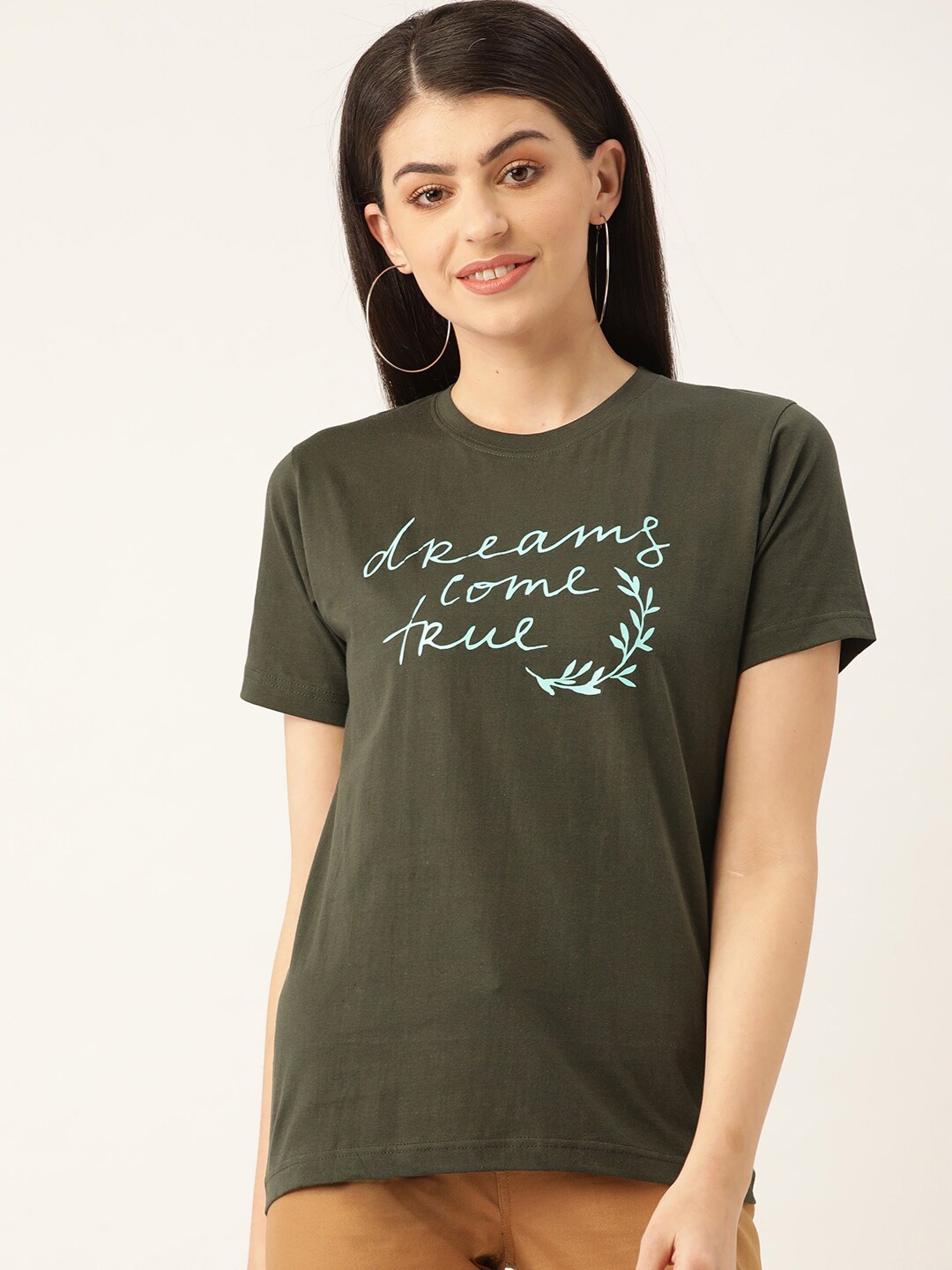 

YOLOCLAN Typography Printed Cotton T-shirt, Green