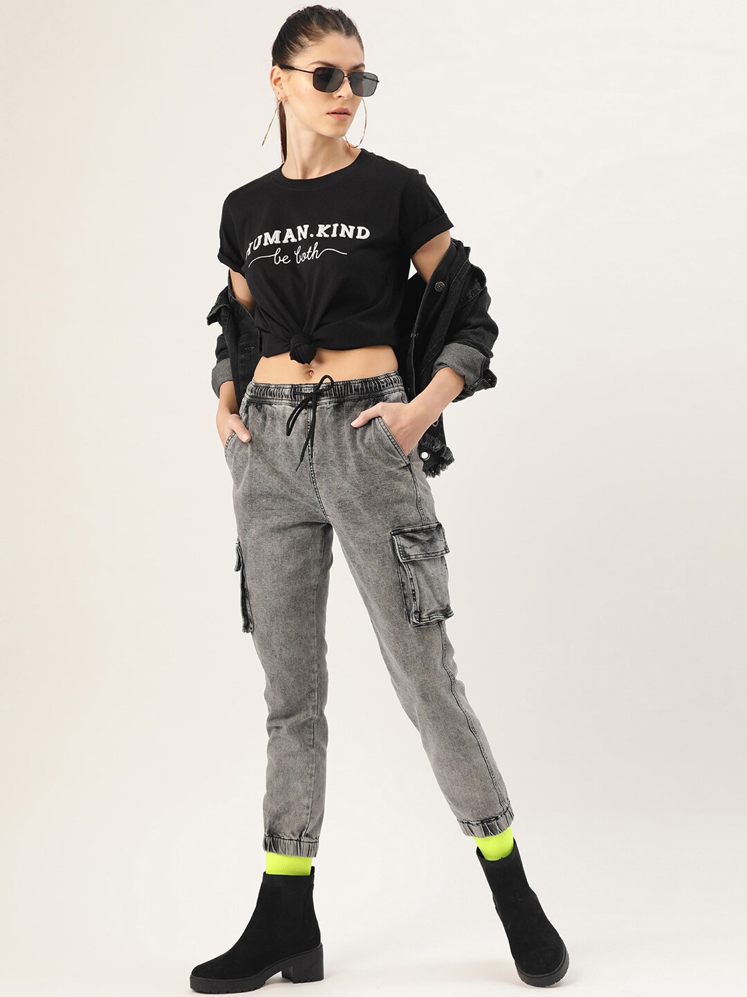 

YOLOCLAN Typography Embroidered Cotton Regular Fit T-shirt, Black