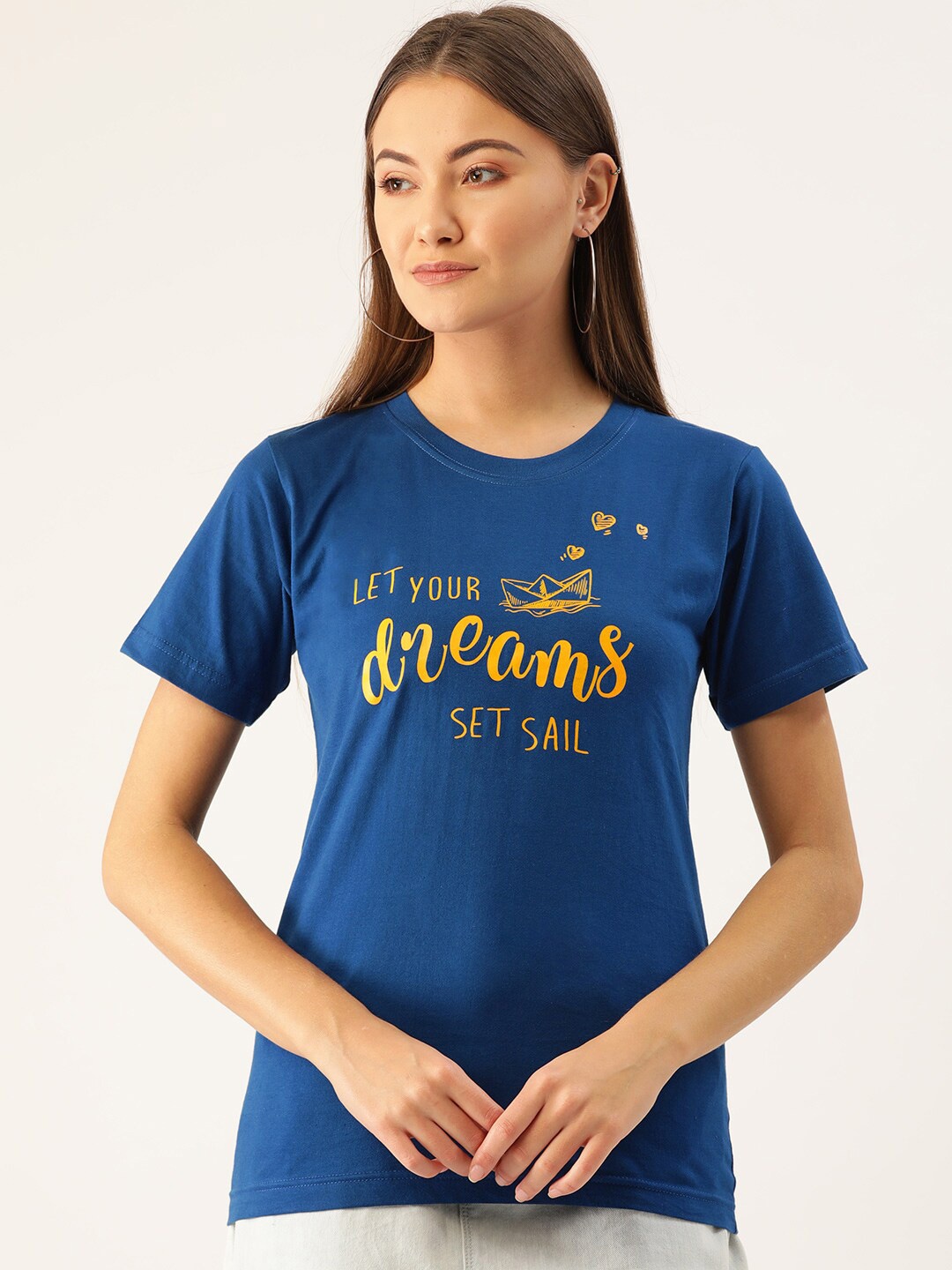 

YOLOCLAN Typography Printed Pure Cotton T-shirt, Blue