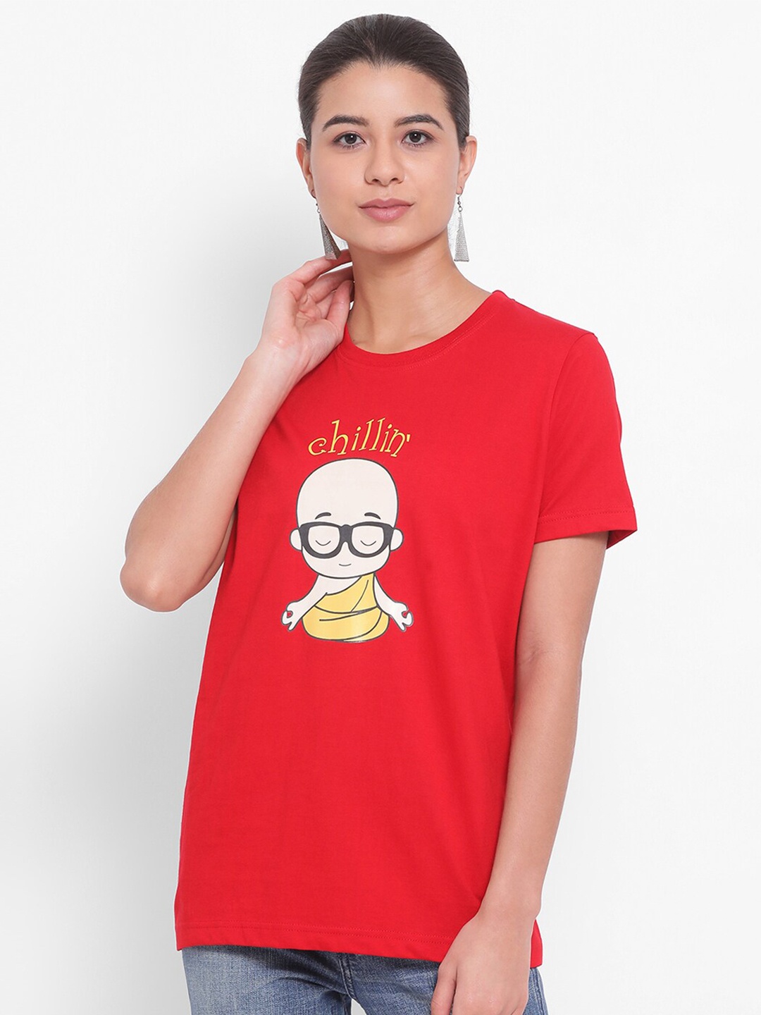 

YOLOCLAN Graphic Printed Cotton Regular Fit T-shirt, Red