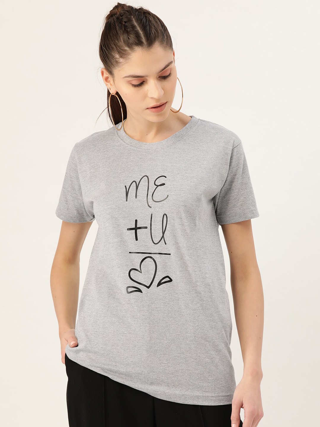 

YOLOCLAN Typography Printed Short Sleeves Pure Cotton T-shirt, Grey