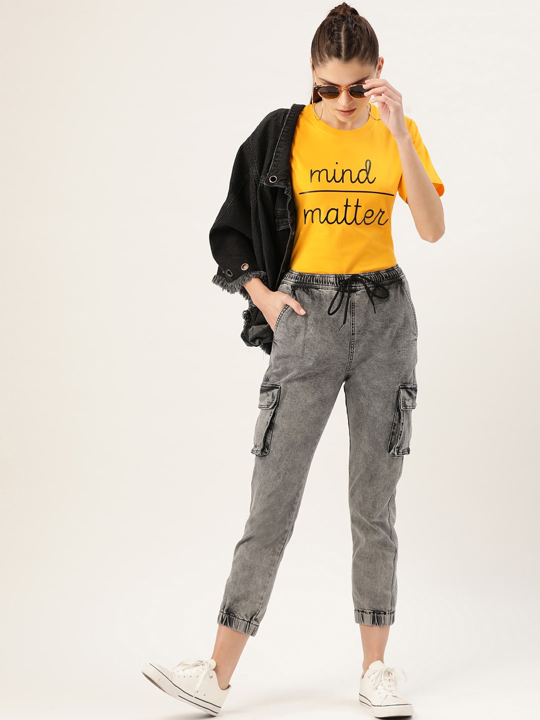 

YOLOCLAN Typography Printed Pure Cotton T-shirt, Yellow