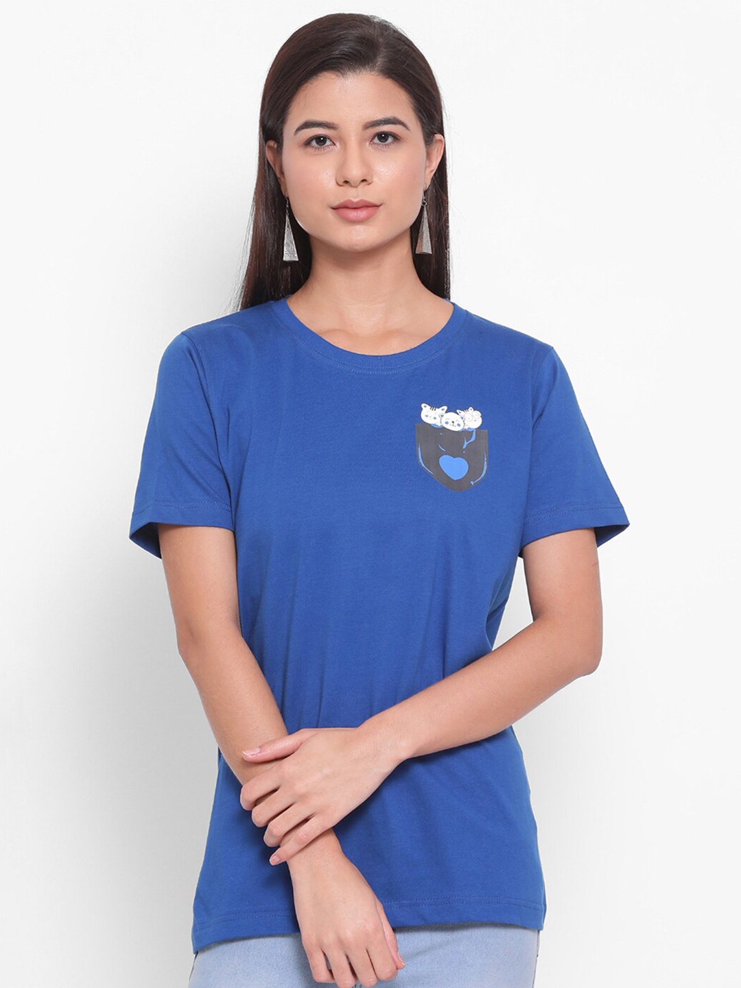 

YOLOCLAN Round Neck Pure Pure Cotton T-shirt, Blue