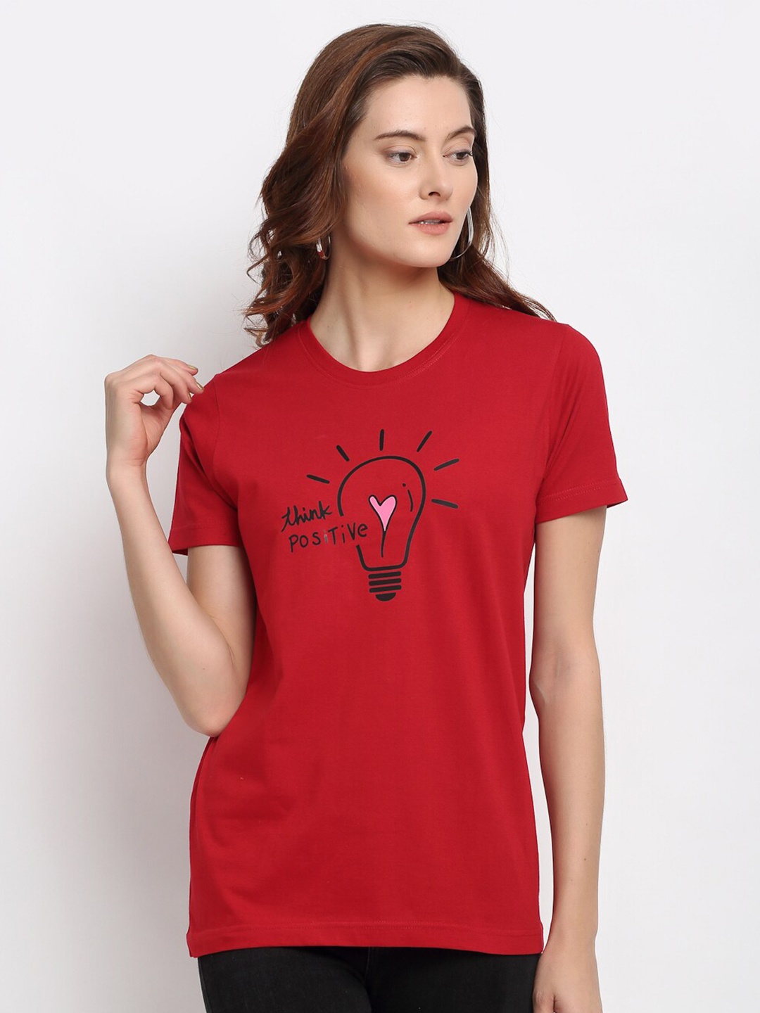 

YOLOCLAN Graphic Printed Pure Cotton T-shirt, Red