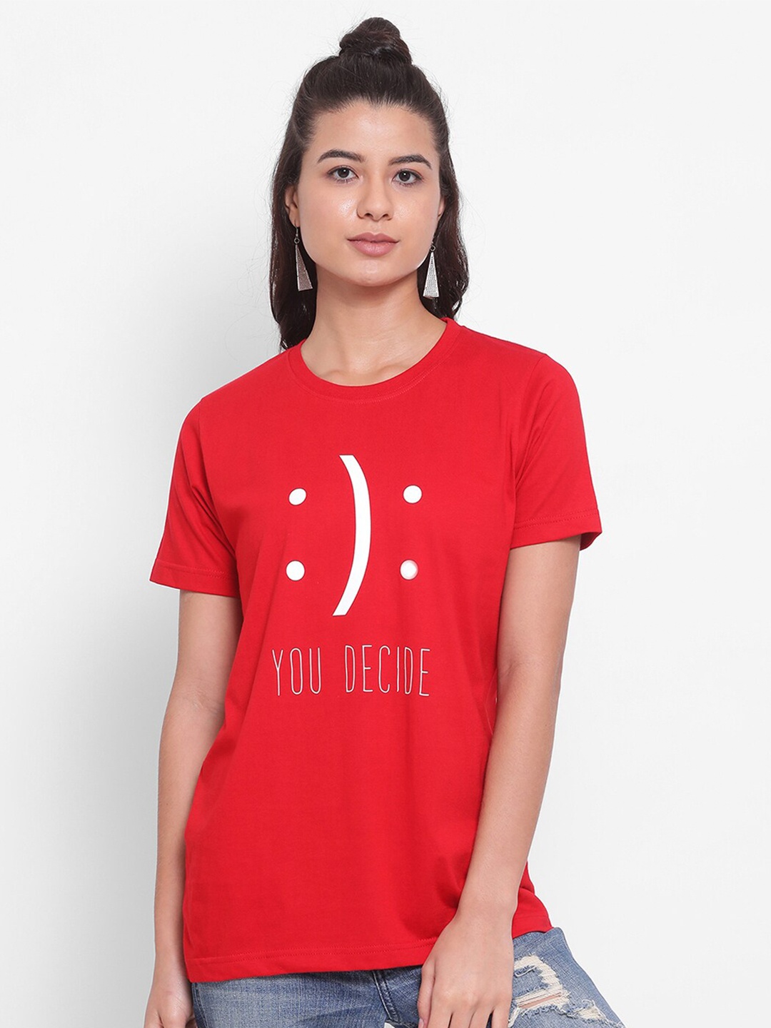 

YOLOCLAN Graphic Printed Cotton T-shirt, Red
