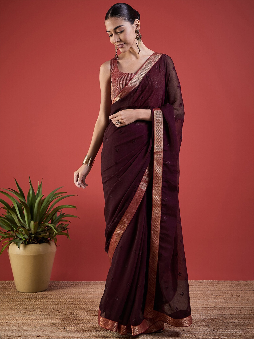 

Anouk Embroidered Pure Chiffon Saree, Purple
