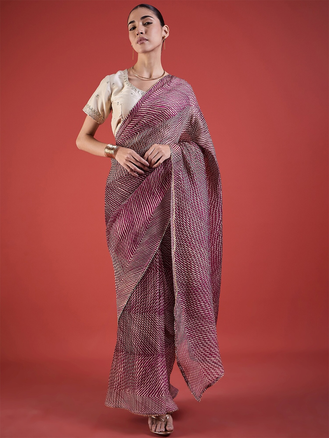 

Anouk Purple Striped Pure Chiffon Saree