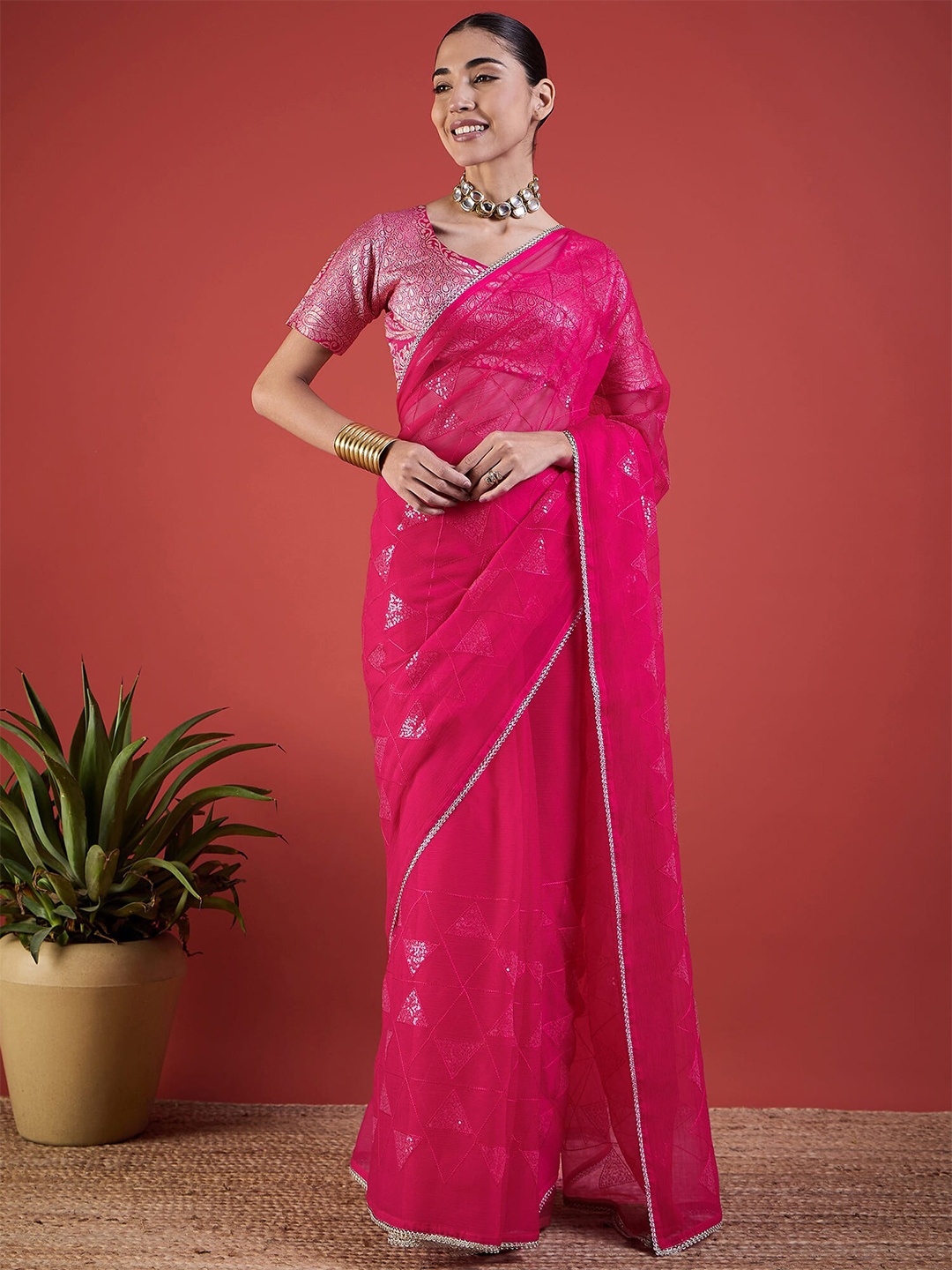 

Anouk Sequinned Pure Chiffon Saree, Rose