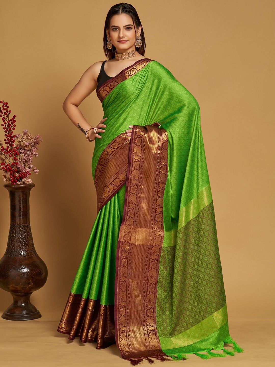 

Mitera Woven Design Banarasi Zari Saree, Green