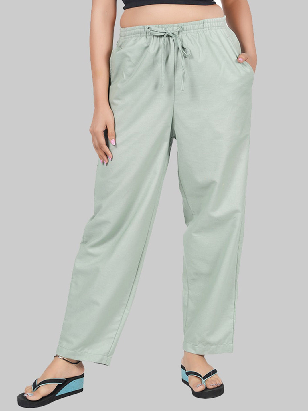 

Style Shoes Women Mid-Rise Linen Lounge Pants, Green