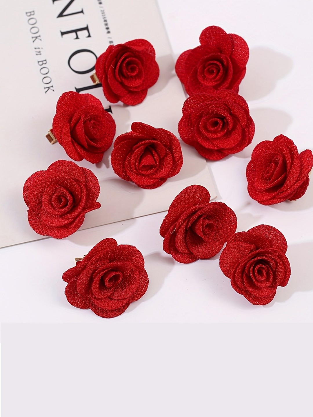 

LYTIX Girls Set Of 10 Soft Fabric Flower Alligator Hair Clips, Red
