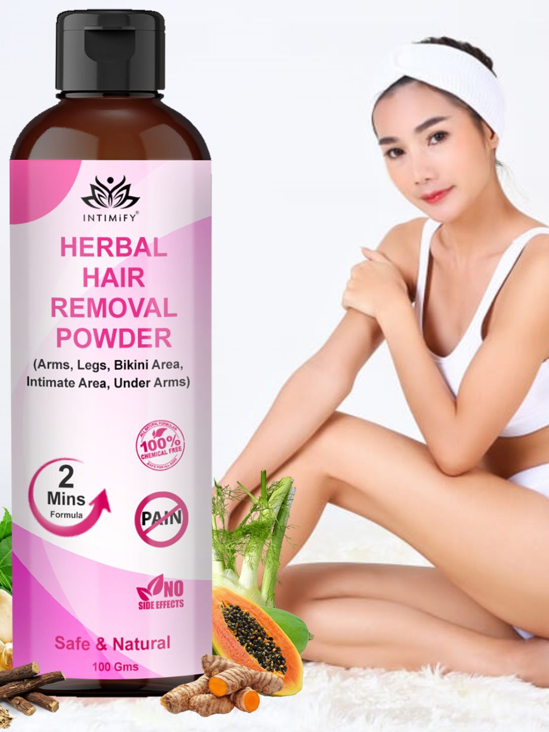 

INTIMIFY Herbal Hair Removal Powder With Mulethi & Neem - 100g, White