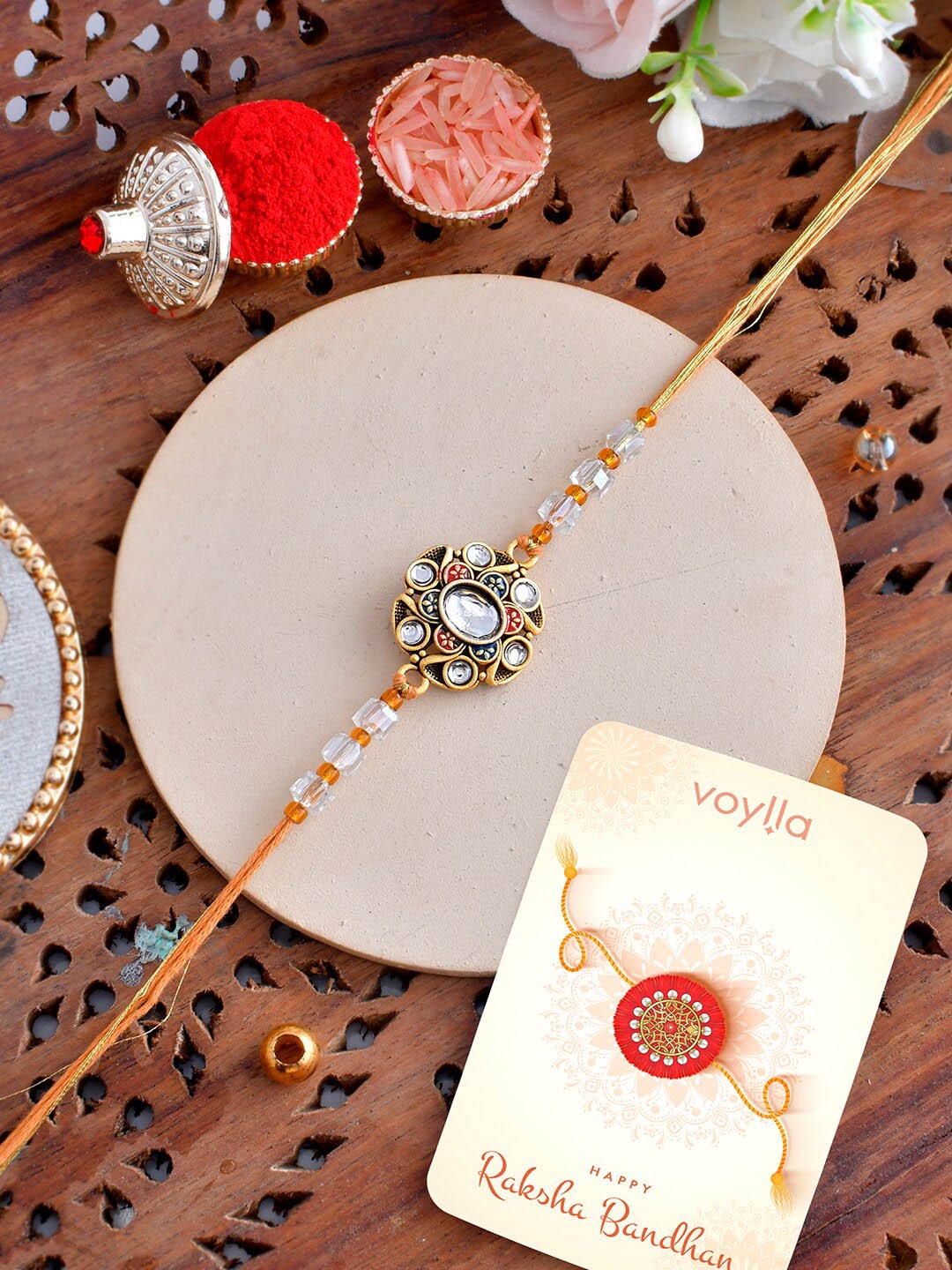 

Voylla Men Kundan Motif Rakhi, Gold