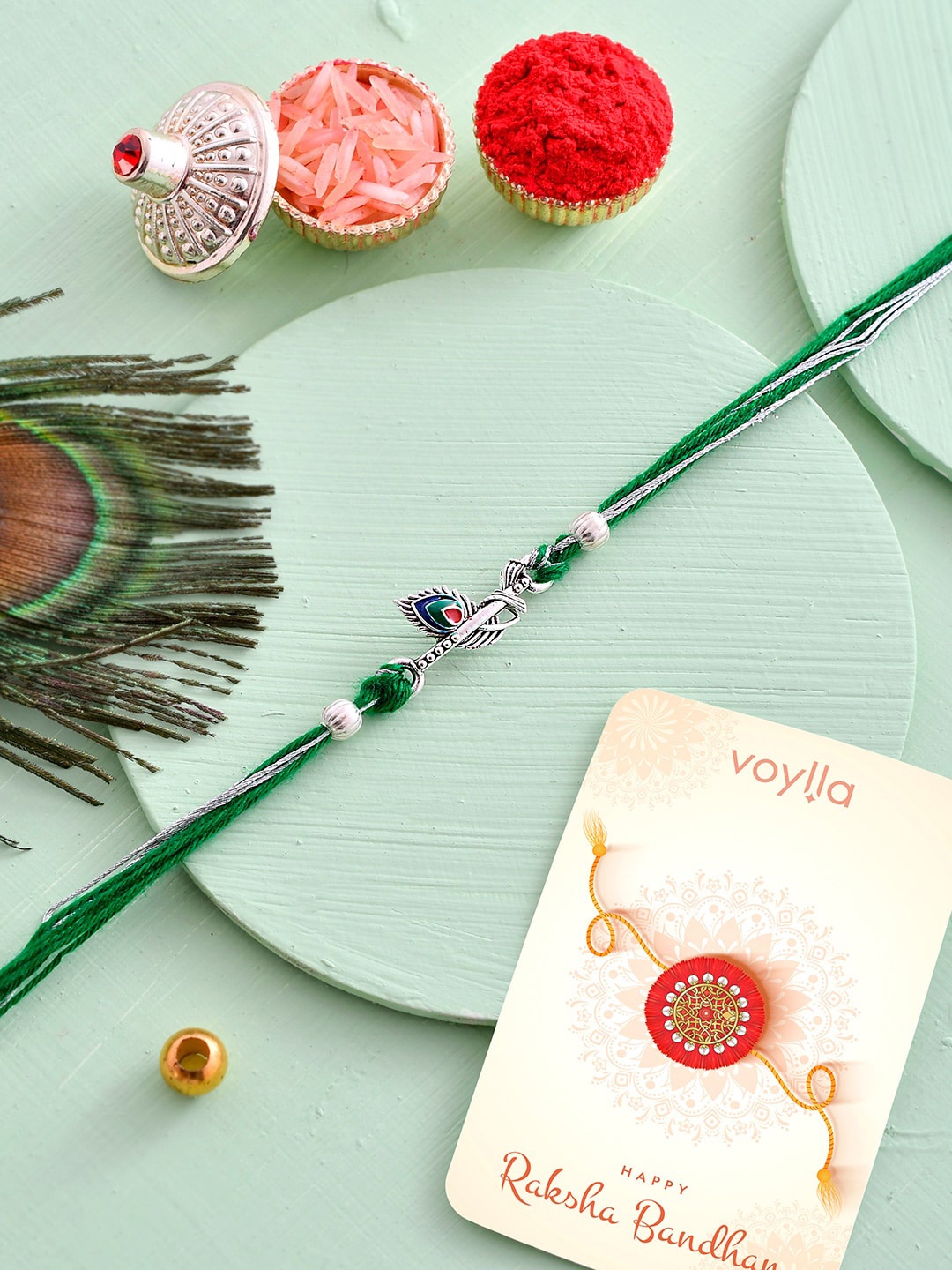 

Voylla Lord Krishna Motifs Divine Thread Rakhi, Green
