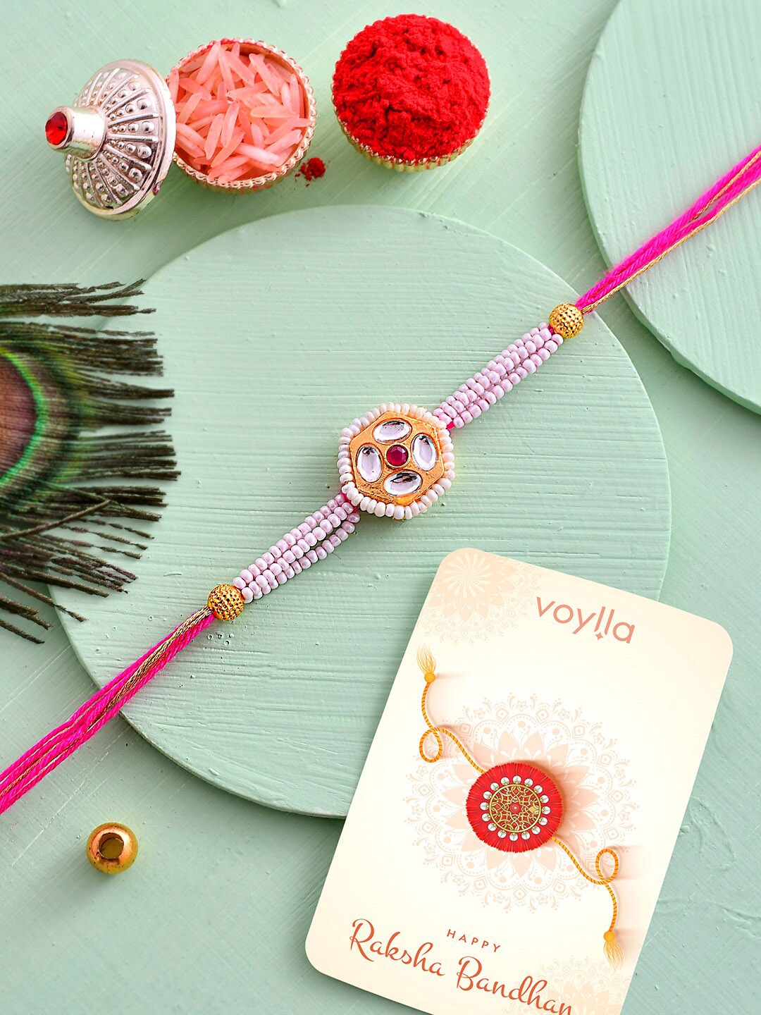 

Voylla Men Kundan Rakhi, Pink