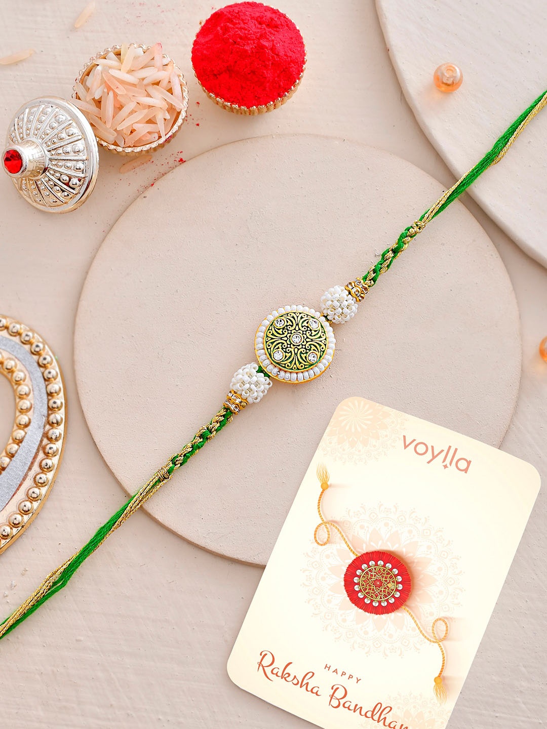 

Voylla Men Pearls Embellished Rakhi, Green
