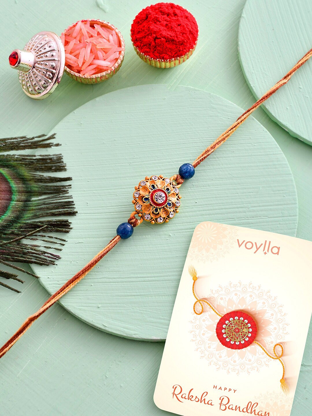 

Voylla Men Gemstone Studded Thread Rakhi, Gold