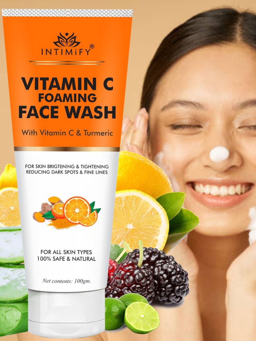 

INTIMIFY Vitamin C Foaming Face Wash For Brighter & Glowing Skin - 100g, Orange