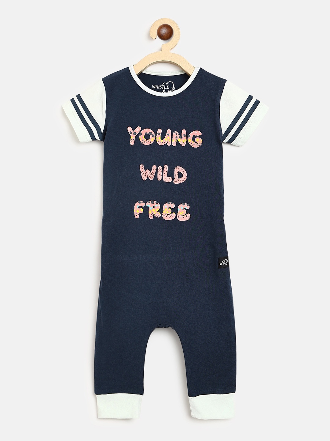 

Whistle & Hops Infants Printed Pure Cotton Rompers, Navy blue