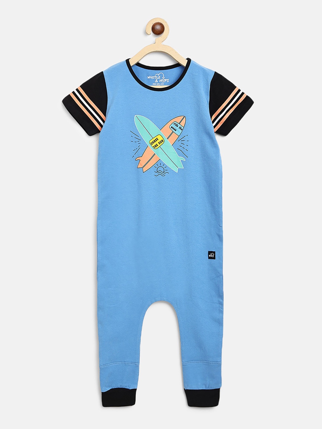 

Whistle & Hops Kuids Printed Organic Cotton Rompers, Blue