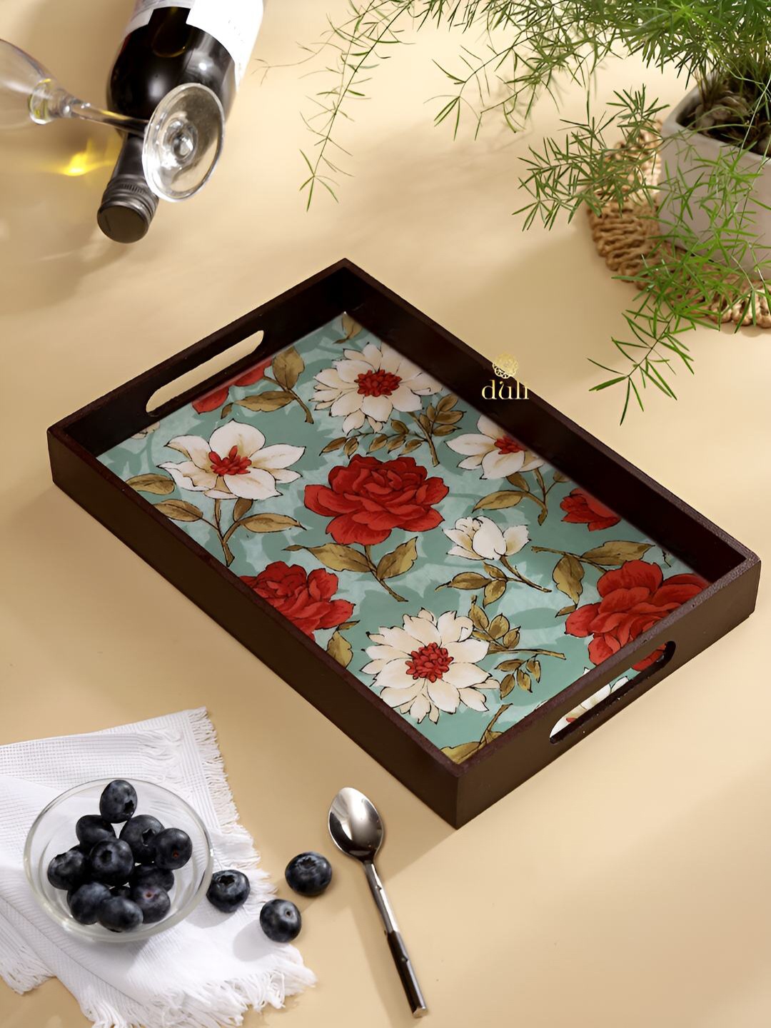 

DULI Green & Brown Printed Wood Serving Tray