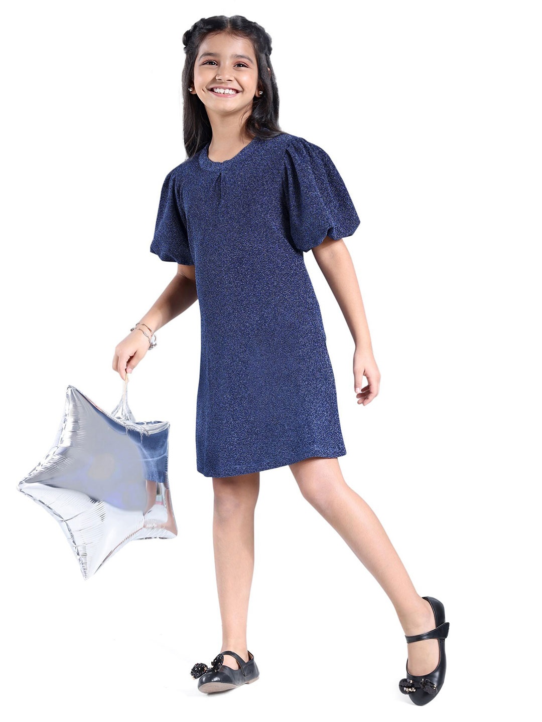 

Hola Bonita Girls Puff Sleeve A-Line Dress, Blue