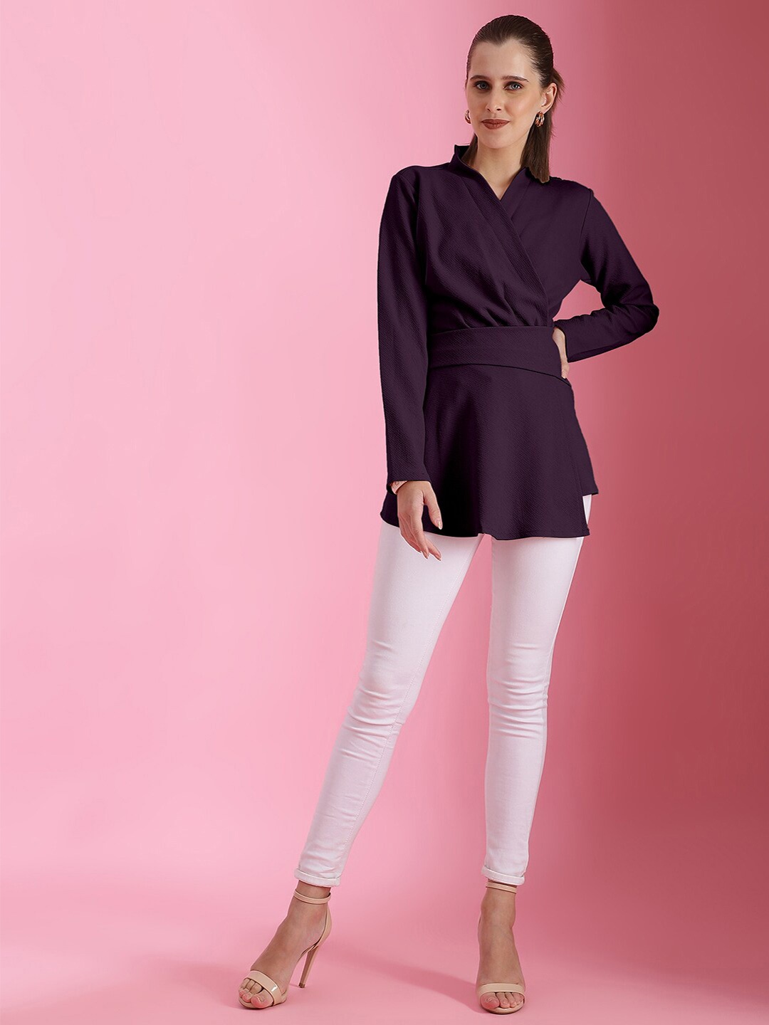 

Selvia Dyed V-Neck Wrap Top, Purple