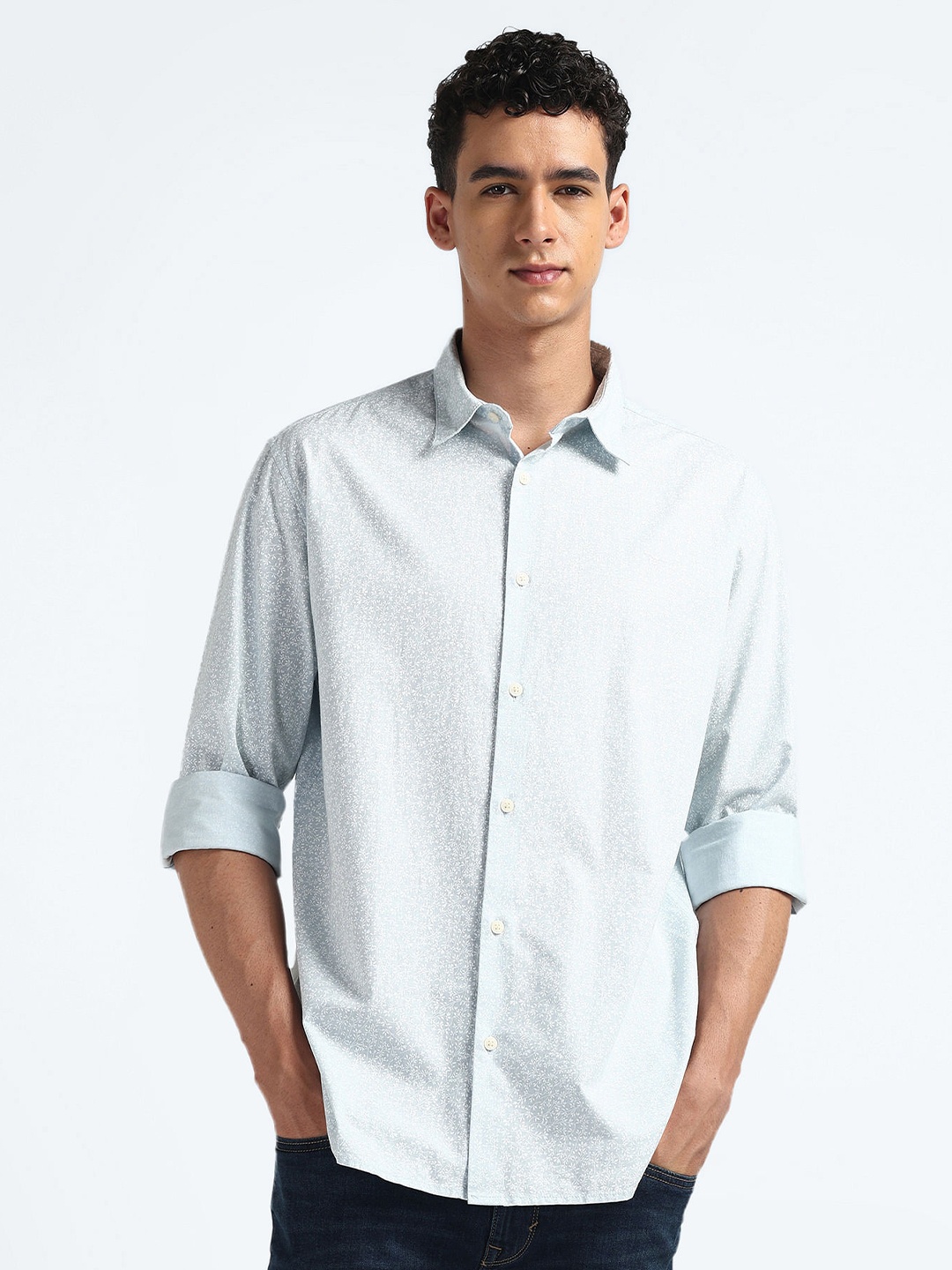 

Flying Machine Slim Fit Floral Printed Cotton Casual Shirt, Blue