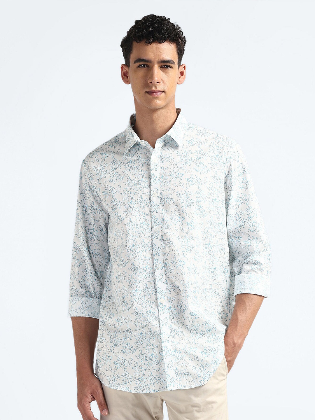 

Flying Machine Slim Fit Floral Printed Cotton Casual Shirt, White