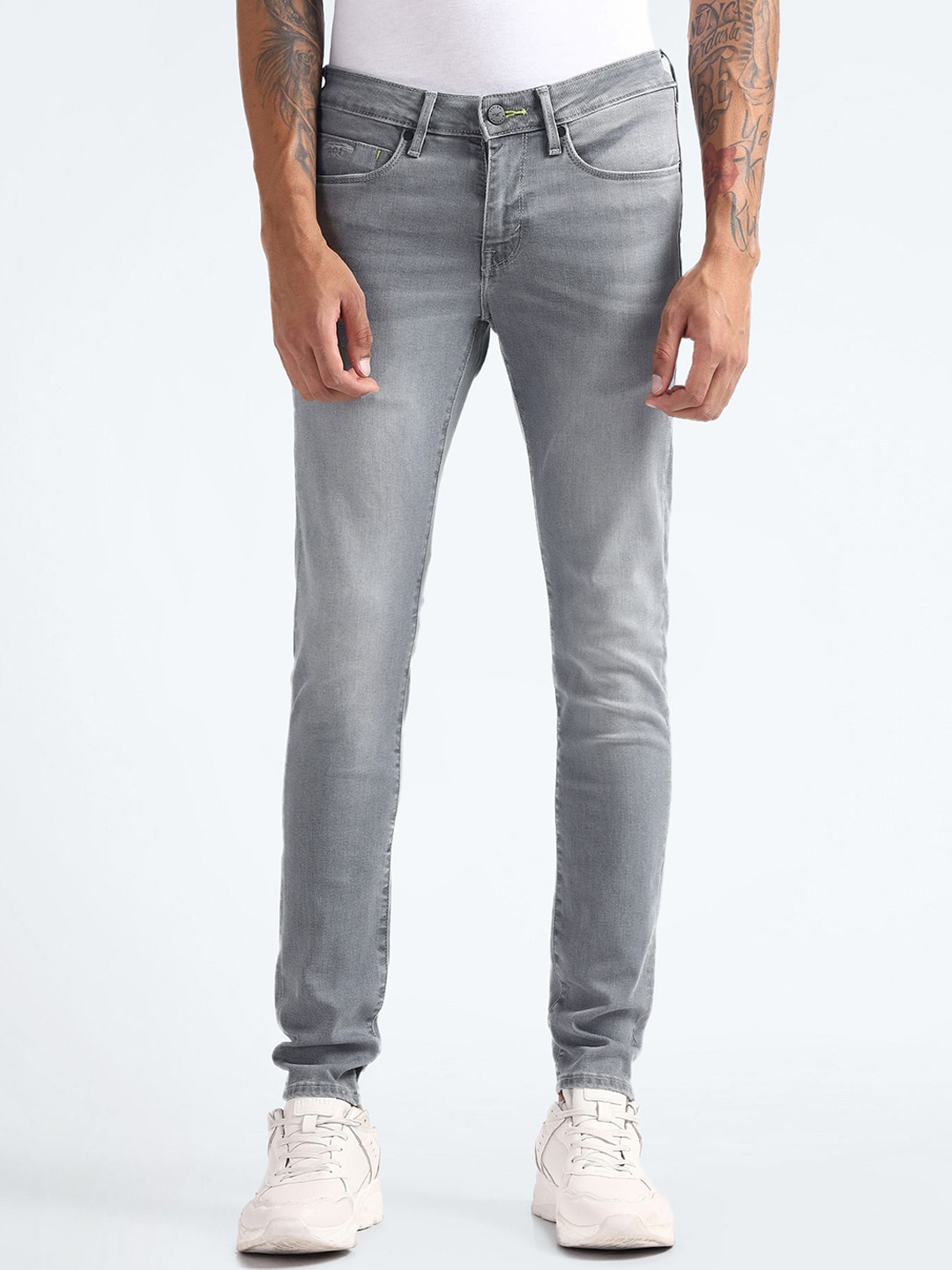

Flying Machine F-Lite Men Mid-Rise Skinny Fit Heavy Fade Stretchable Jeans, Grey