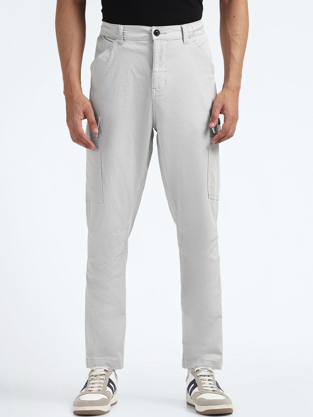 

Flying Machine Men Slim Fit Mid Rise Cargo Trousers, Grey