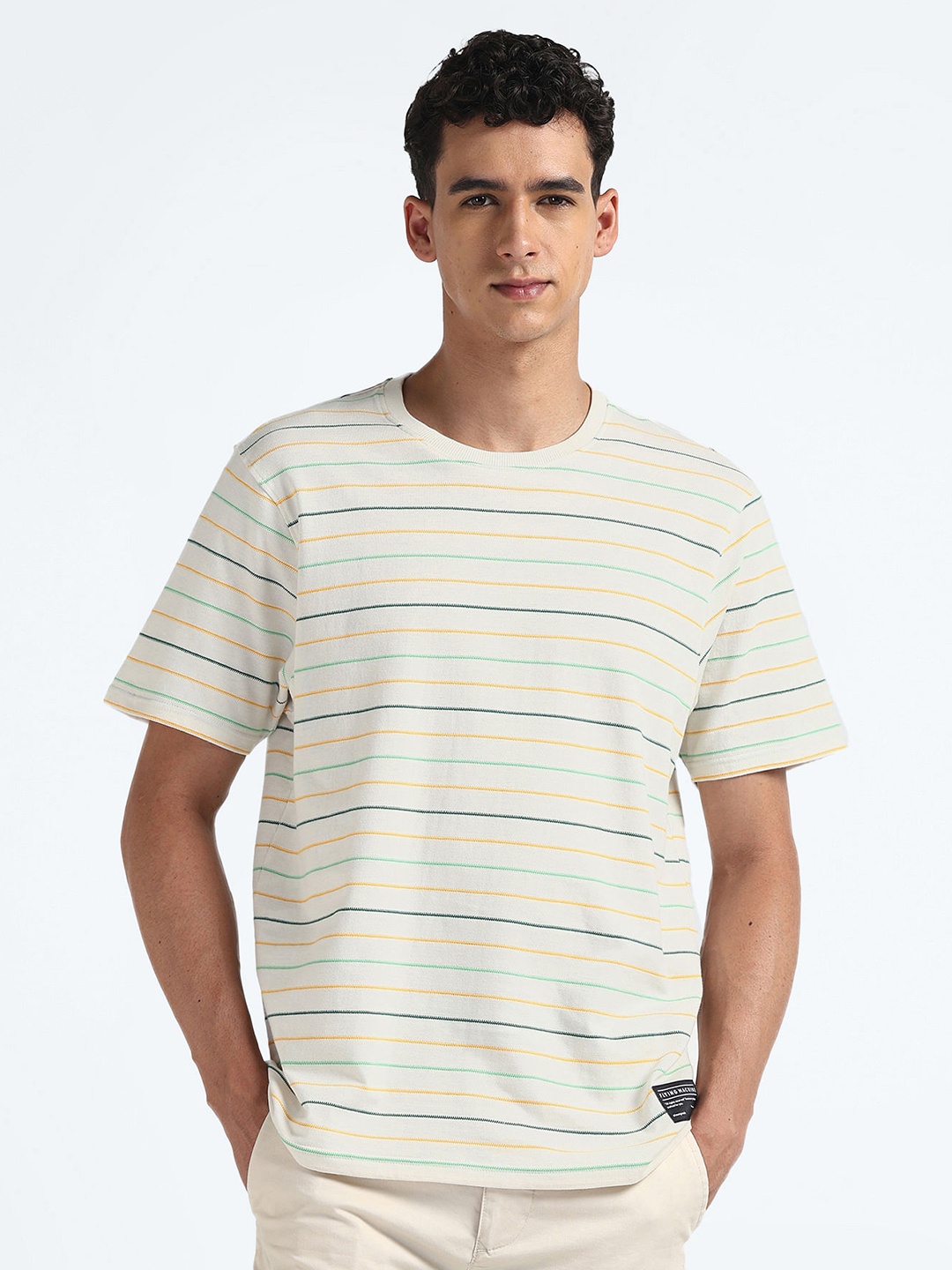 

Flying Machine Striped Pure Cotton T-shirt, White