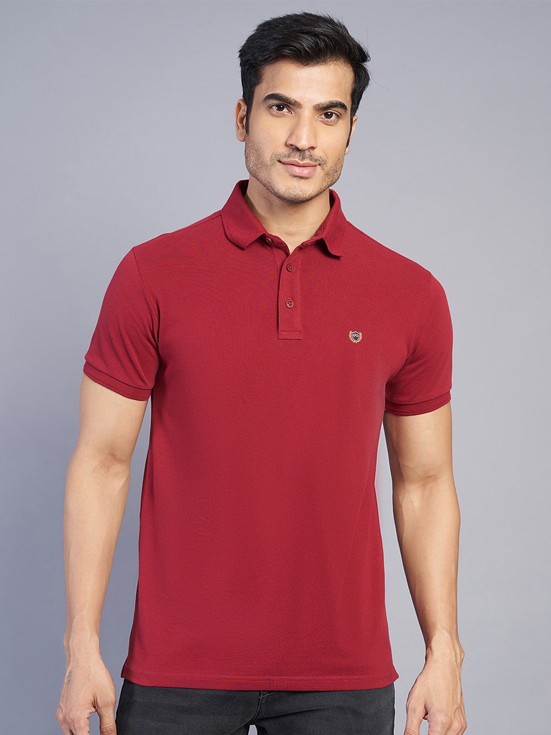 

JADE BLUE Polo Collar Pure Cotton Slim Fit T-shirt, Red