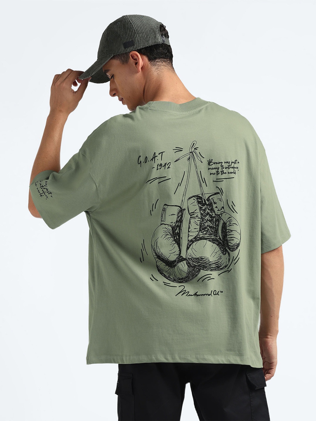 

Flying Machine Printed Pure Cotton Drop-Shoulder Sleeves T-shirt, Green