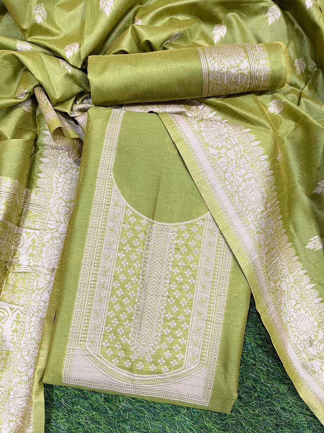 

KALINI Woven Design Unstitched Dress Material, Green