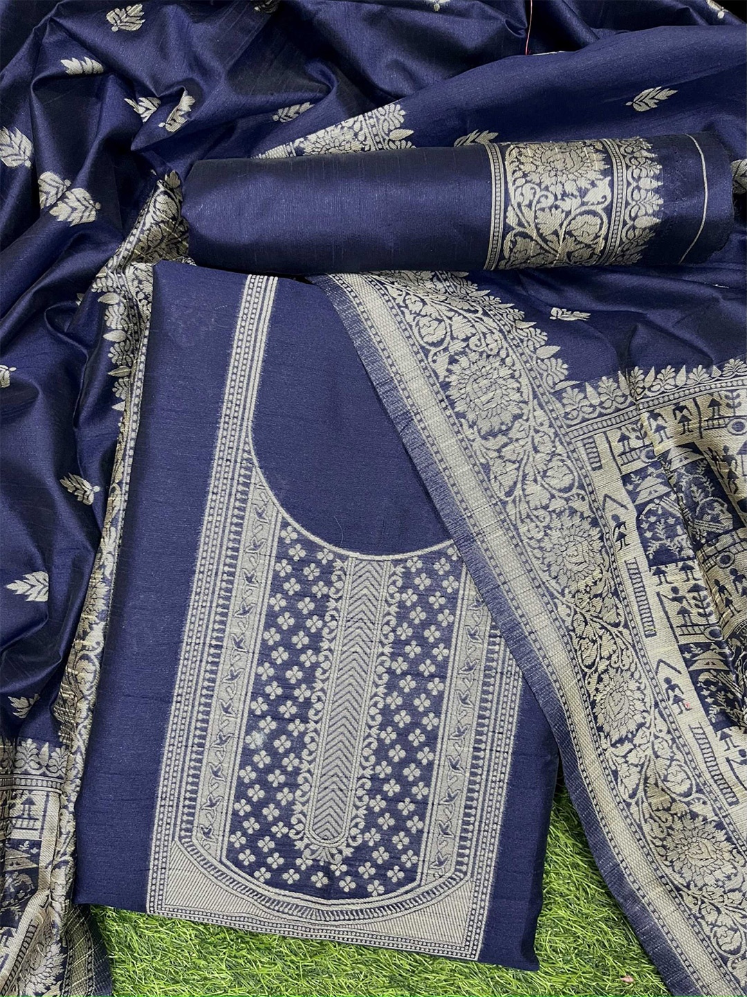 

KALINI Woven Design Unstitched Dress Material, Blue