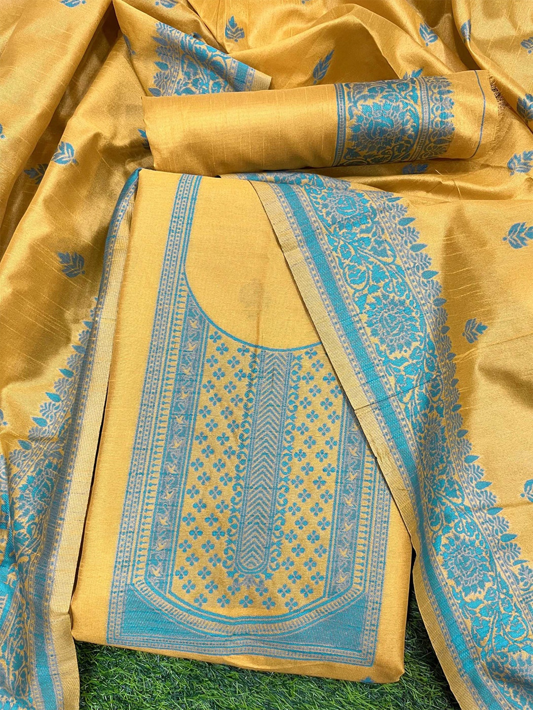

KALINI Woven Design Unstitched Dress Material, Yellow