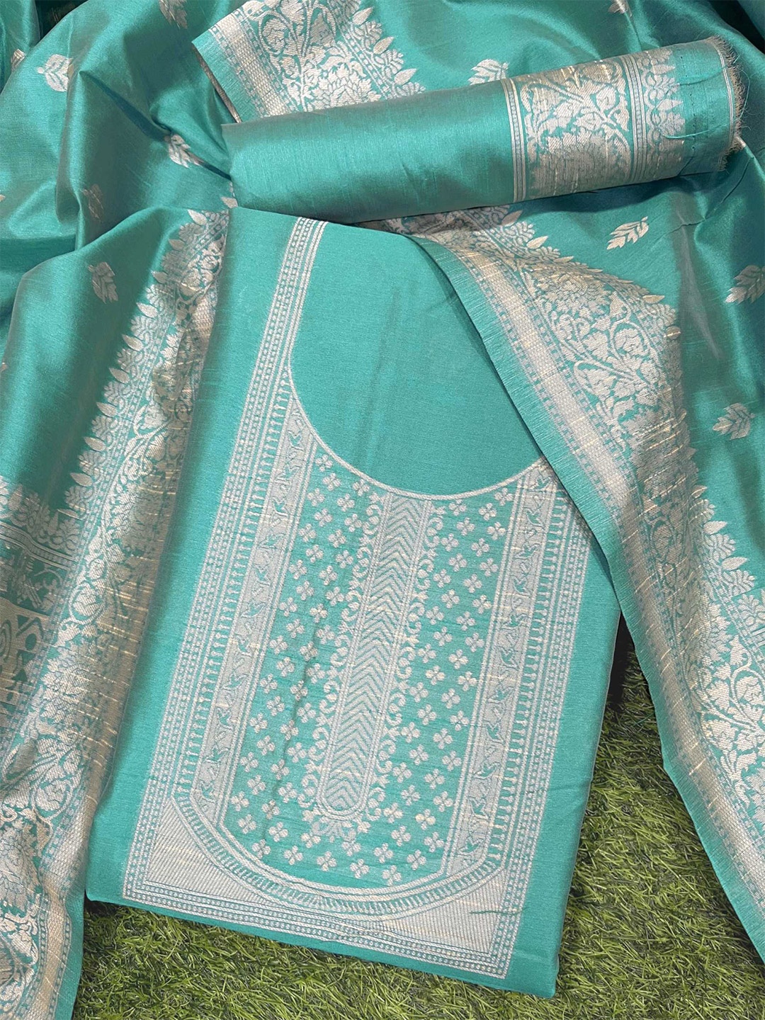 

KALINI Woven Design Unstitched Dress Material, Teal