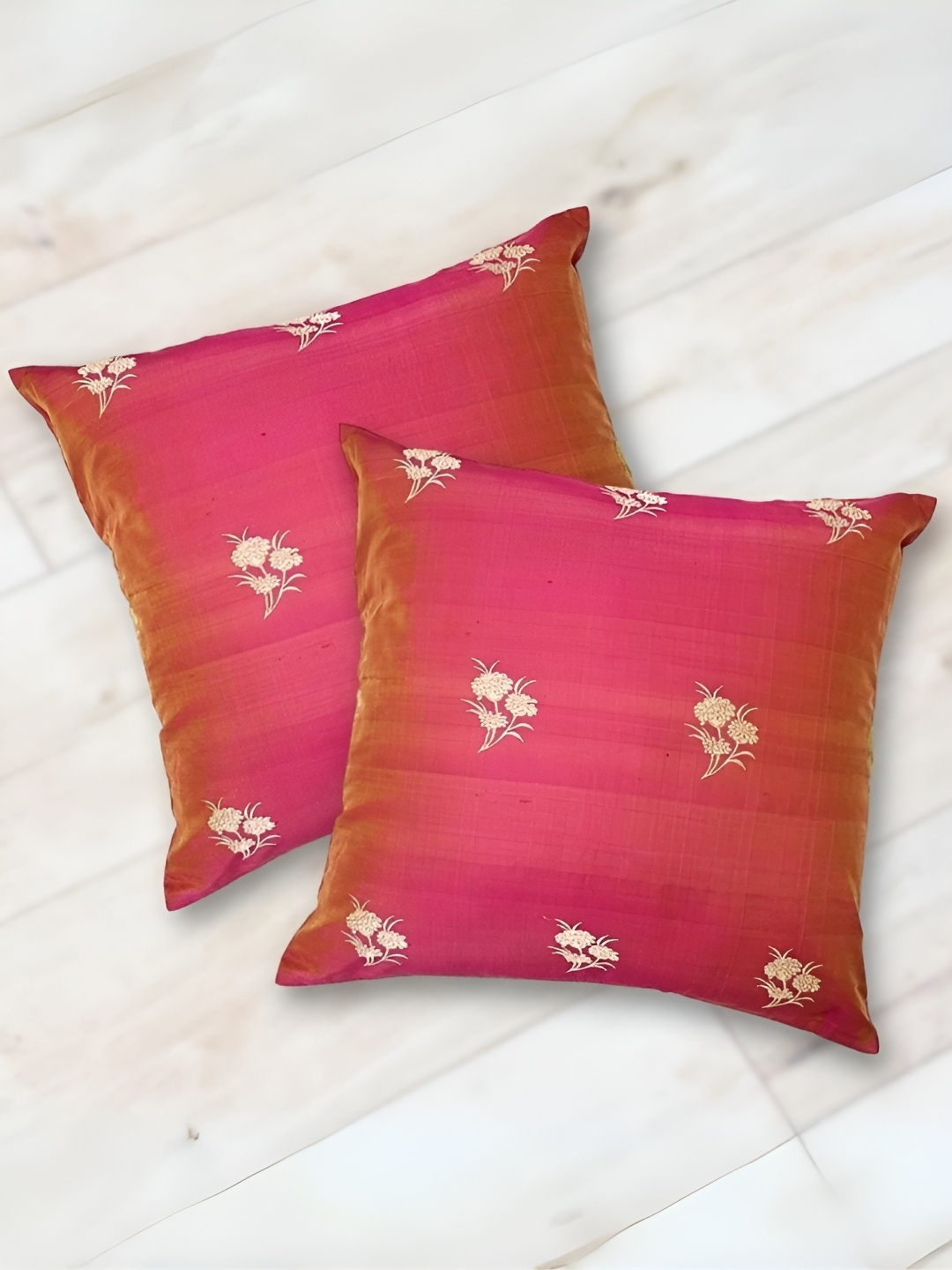 

Peepul Tree Pink & Beige 2 Pieces Floral Printed Square Cushion Covers