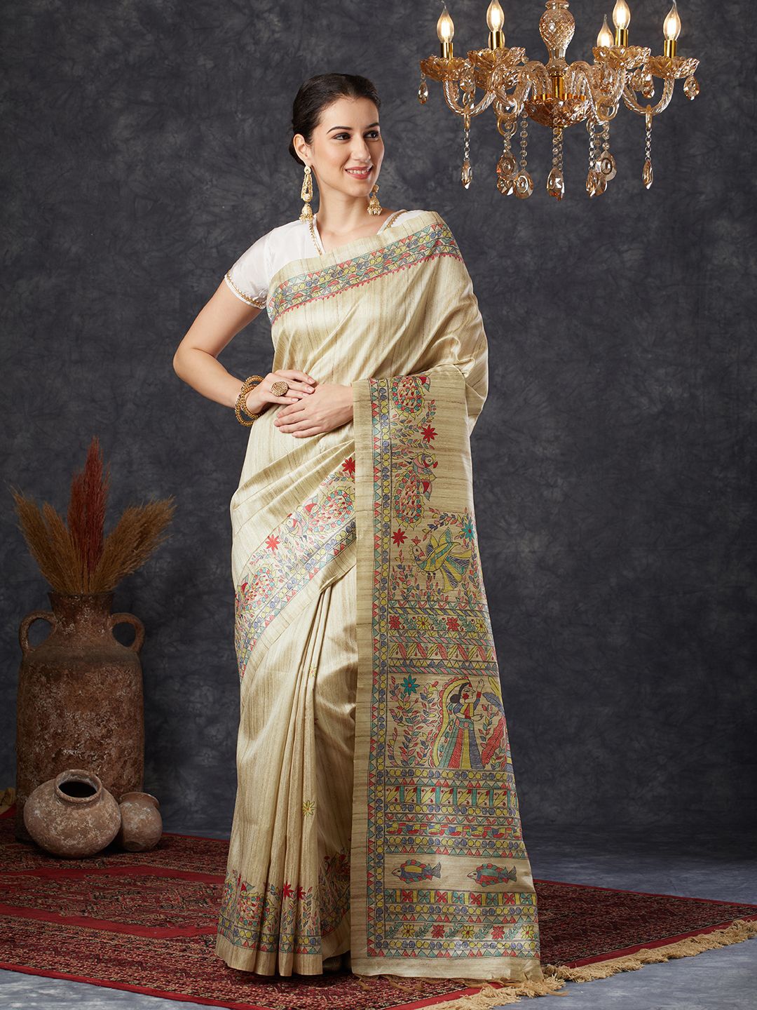 

Resha Ethnic Motifs Tussar Saree, Cream