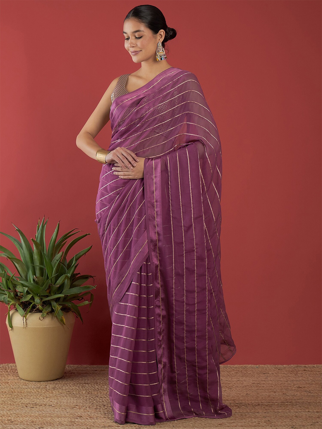 

Anouk Striped Pure Chiffon Saree, Lavender