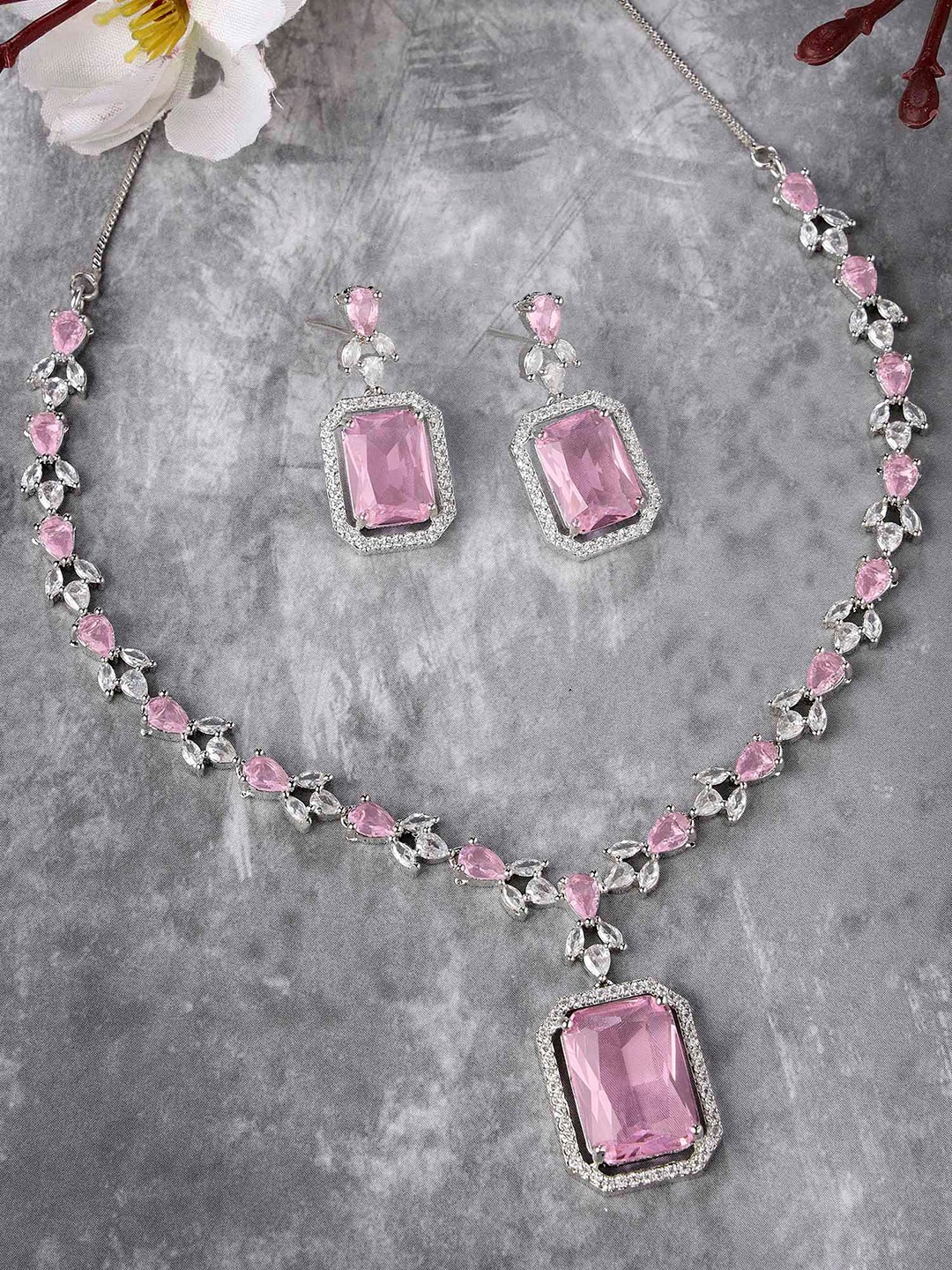 

KARATCART Silver Plated CZ Studded Jewellery Set
